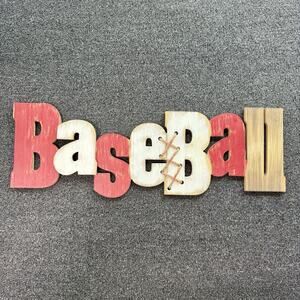 Baseball Spelled out Wood Wooden Sign Wall Hanging Art Home Decor 23.5" x 8"